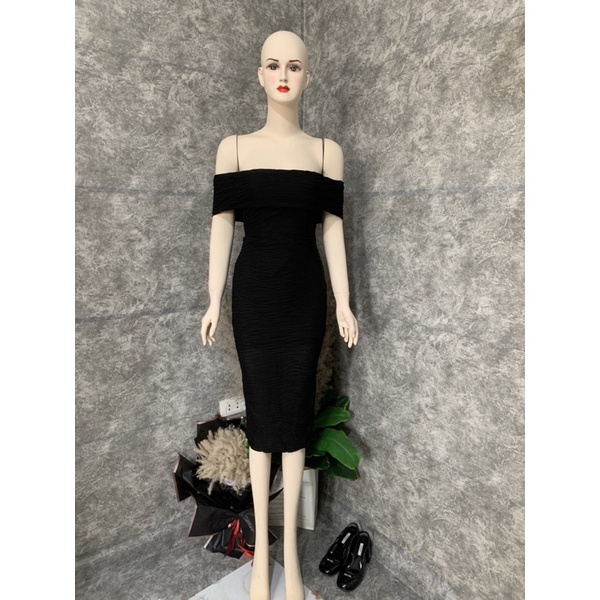 Váy body sóng nhăn trễ vai dáng dài siêu tôn dáng mã V125