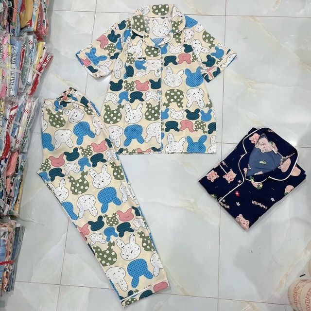 (PJ03) Bộ lụa mặc nhà nữ bigsize đồ bộ pijama lụa áo cộc quần dài chất mịn mát - sanado