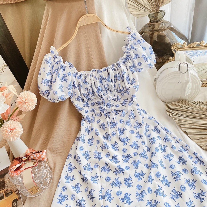 ĐẦM HOA XANH MIDI NHÍU NGỰC | BigBuy360 - bigbuy360.vn