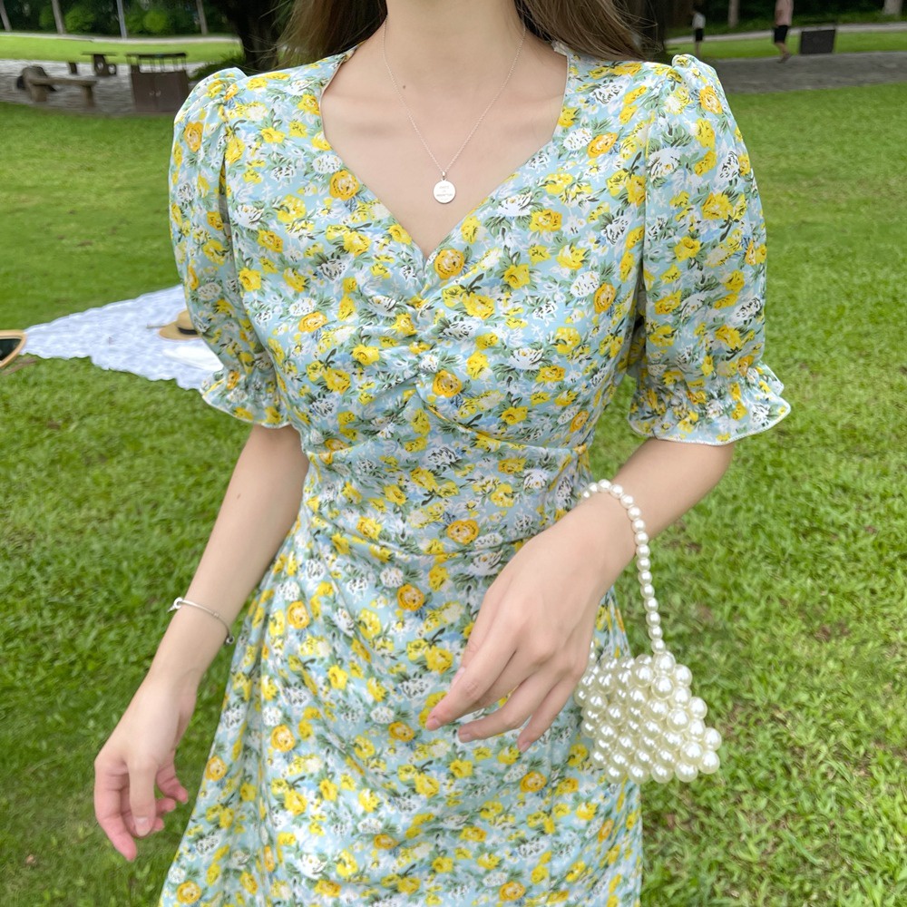 Đầm voan dài ZHELIHANGFEI họa tiết hoa phong cách quyến rũ thời trang