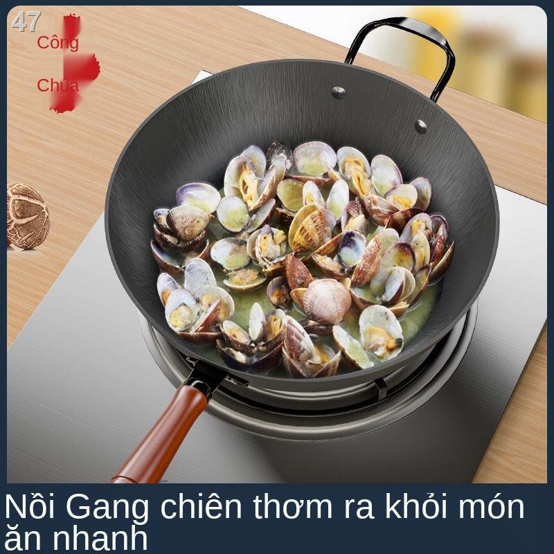 Bnồi gang nấu gia đình chảo rèn tay không tráng chống dính bếp từ ga đa năng