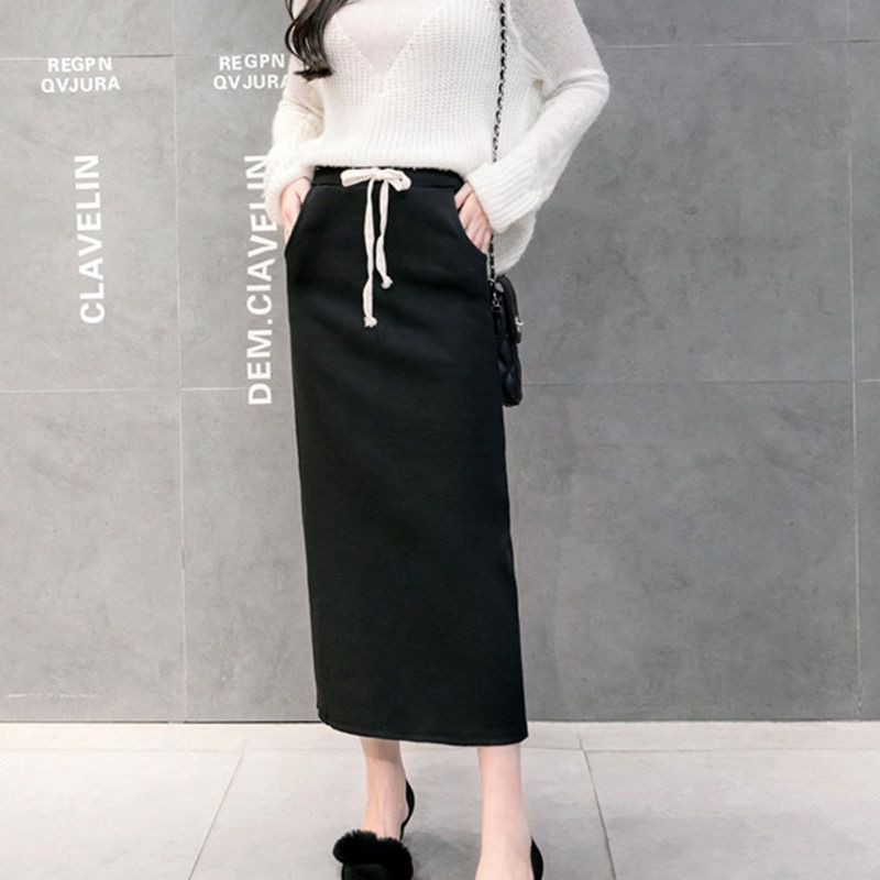 Chân váy dệt kim eo cao thời trang thu đông cho nữ
