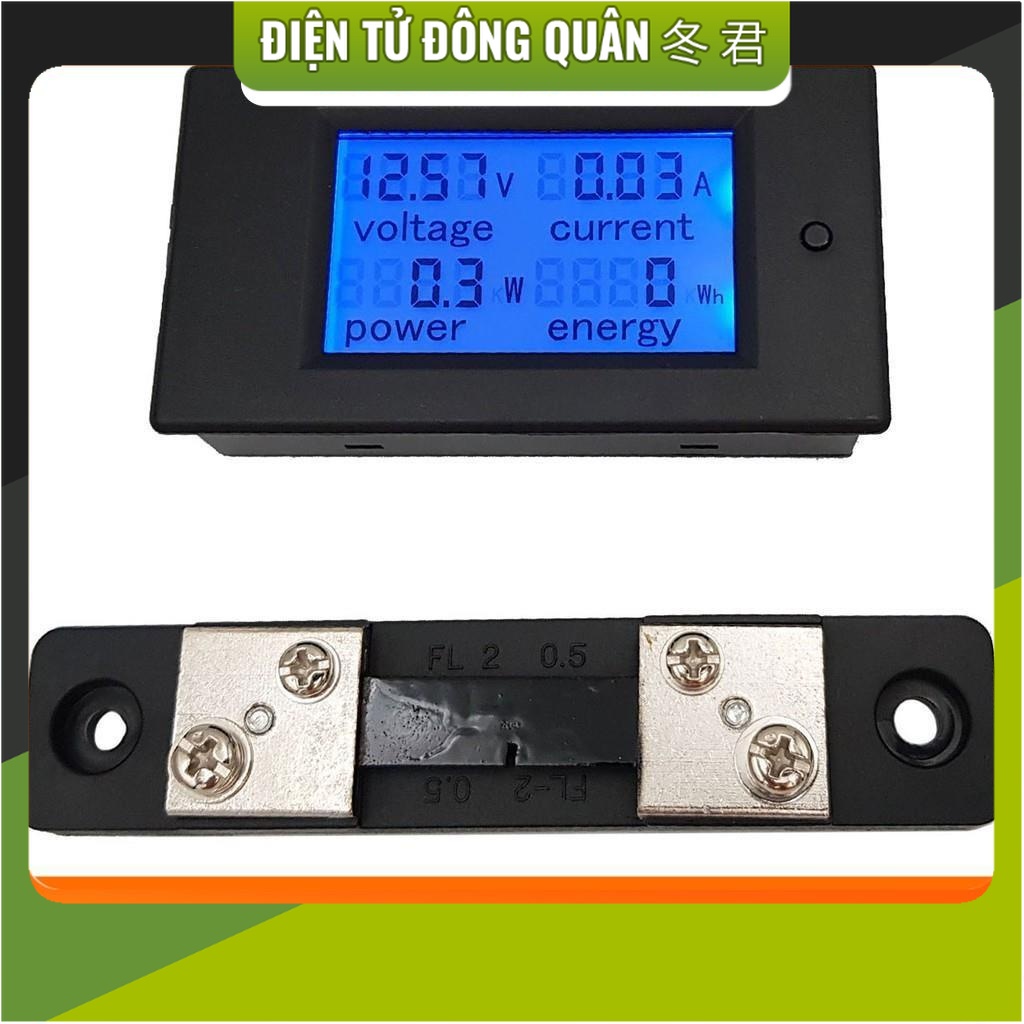 Đồng hồ đo dòng, áp, công suất, mức năng lượng DC kèm trở Shunt 50A - 100A [ĐIỆN TỬ]