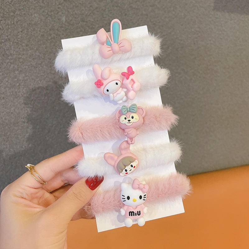 (Bán Buôn Sỉ) Set 5 Chun Buộc/Cột Tóc Dành Cho Nữ Lông Nhung, Đính Icon Siêu Xinh