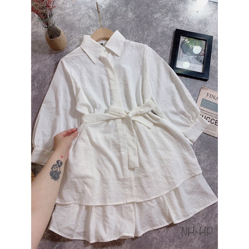 SET ÁO SƠ MI GIẤU QUẦN MIX CHÂN VÁY XẾP LY KÈM DÂY NƠ | BigBuy360 - bigbuy360.vn