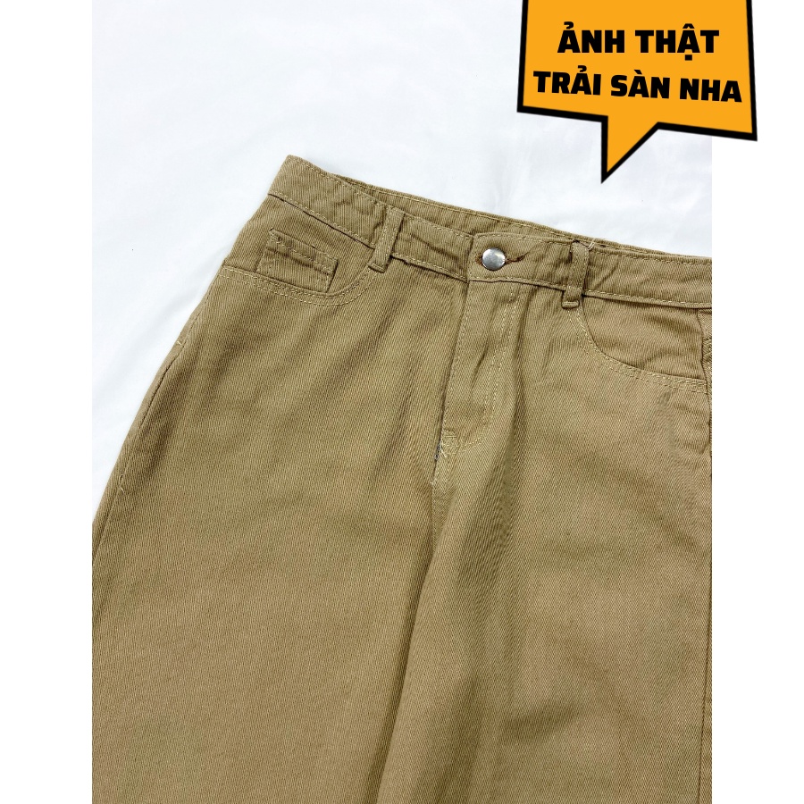 Quần jean nữ ống rộng dáng suông nữ cạp cao, quần kaki nữ ống đứng trơn màu nâu tây | BigBuy360 - bigbuy360.vn
