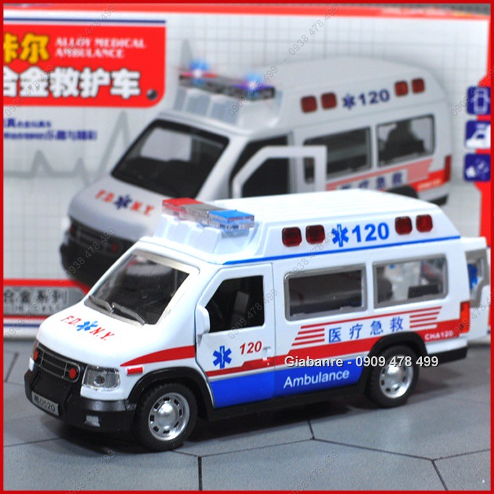 Mô Hình Kim Loại Xe Cấp Cứu Ford Đặc Chủng Áp Lực Âm Kèm Bác Sĩ + Băng Ca Tỉ Lệ 1:32