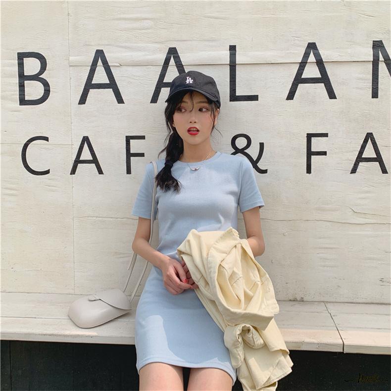 Đầm Tay Ngắn Cổ Tròn Thiết Kế Cổ Điển Cho Phái Nữ