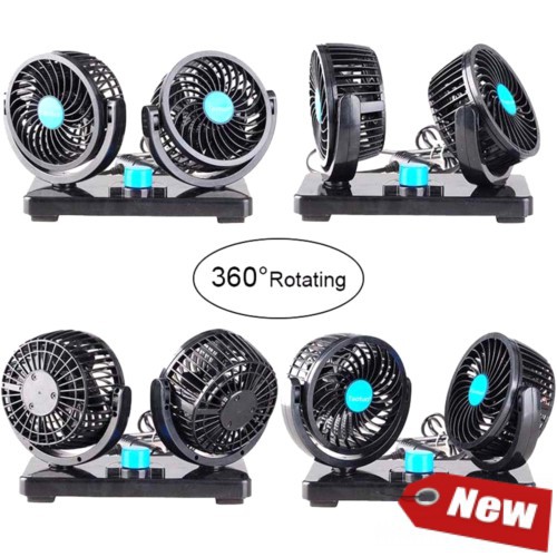 Quạt đôi xoay 360 độ thông minh trên ô tô nguồn 12V
