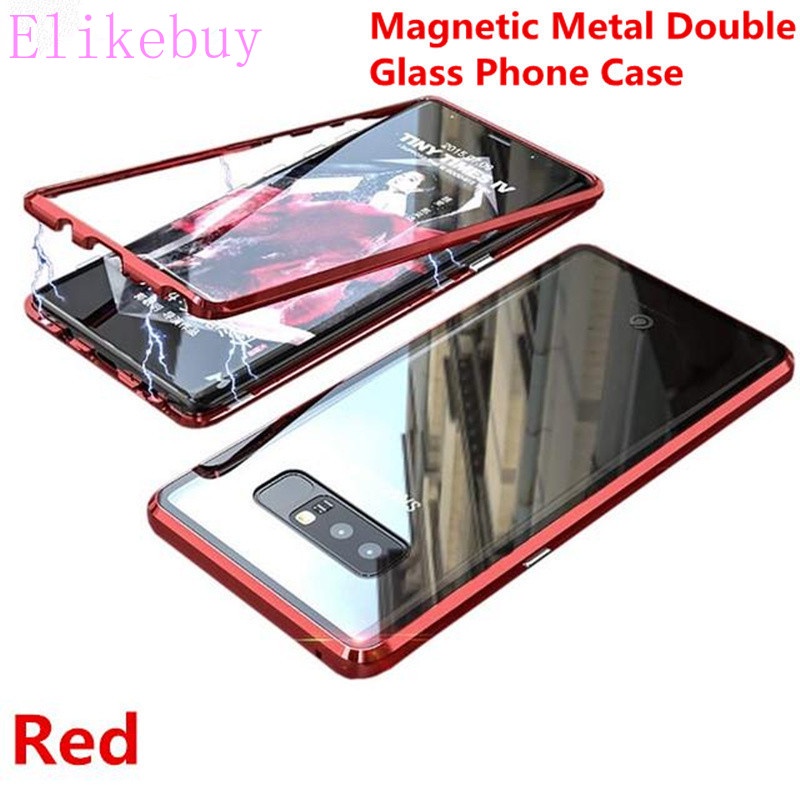 Ốp Điện Thoại Kính Cường Lực Hai Mặt Viền Kim Loại Từ Tính Bảo Vệ 360 Độ Cho Samsung Galaxy Note 8 9 S8 S9 Plus