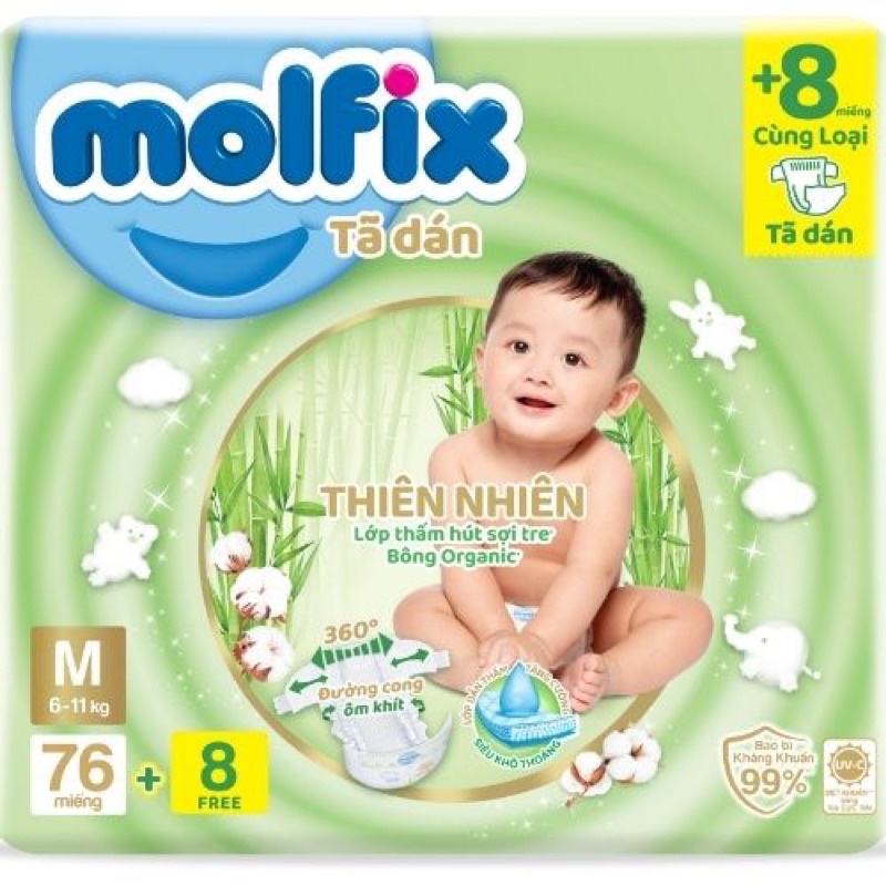 Tã/bĩm dán Molfix size M 6-11kg 76+8 Miếng
