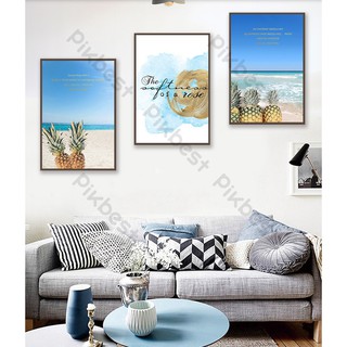Combo 3 tranh dán tường 3d, dứa biển trang trí phòng khách phòng ngủ hiện đại (tích hợp sẵn keo) MS762763
