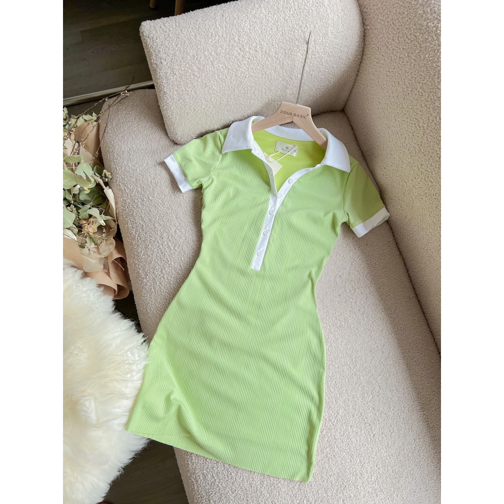 Đầm body thiết kế dự tiệc mix cổ sơ mi cao cấp váy thun dáng ôm chất thun co dãn dày dặn Four Studio D184