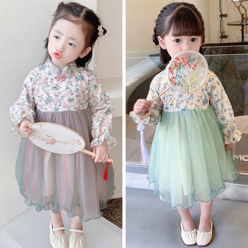 Đầm In Hoa Phong Cách Trung Hoa Xinh Xắn Cho Bé Gái