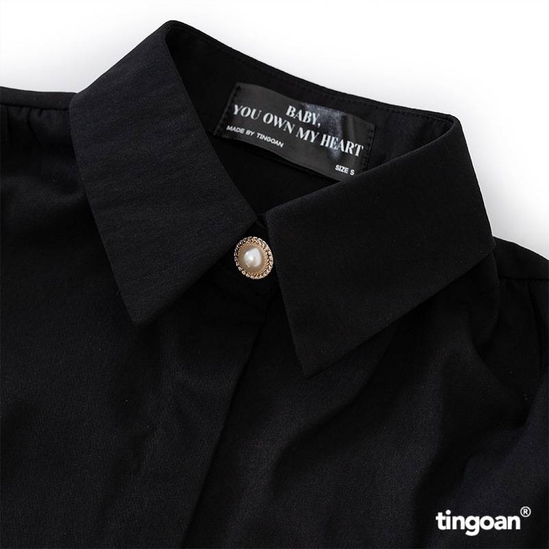 TINGOAN® - Áo sơ mi vai phồng cộc tay chống nhăn đen BABY CHAELA SHIRT/BL