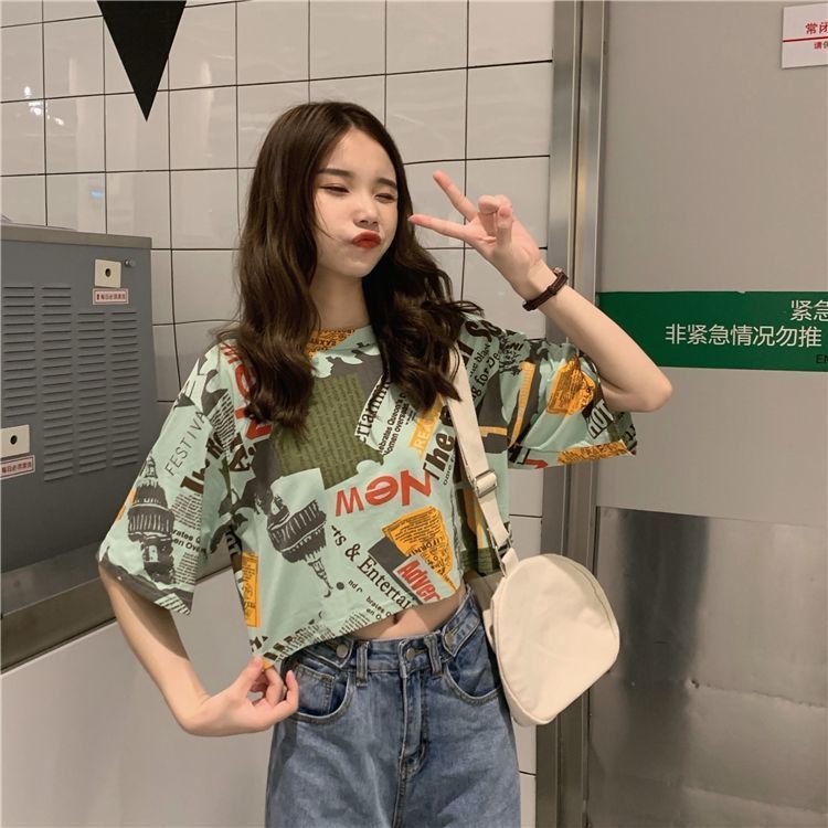 Áo Thun GavinBrown Tay Ngắn In Hình Cá Tính Thời Trang Hàn Quốc Dành Cho Nữ