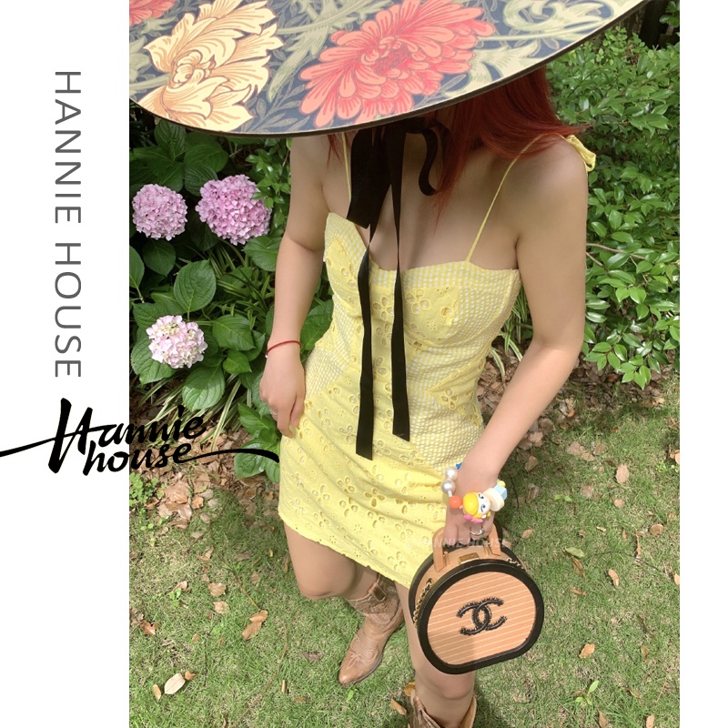 Hannie-đầm Ôm Dáng Buộc Dây Ghép Vải Hoa Mùa Hè Ghép Nối Cắt Ghép Cho Nữ