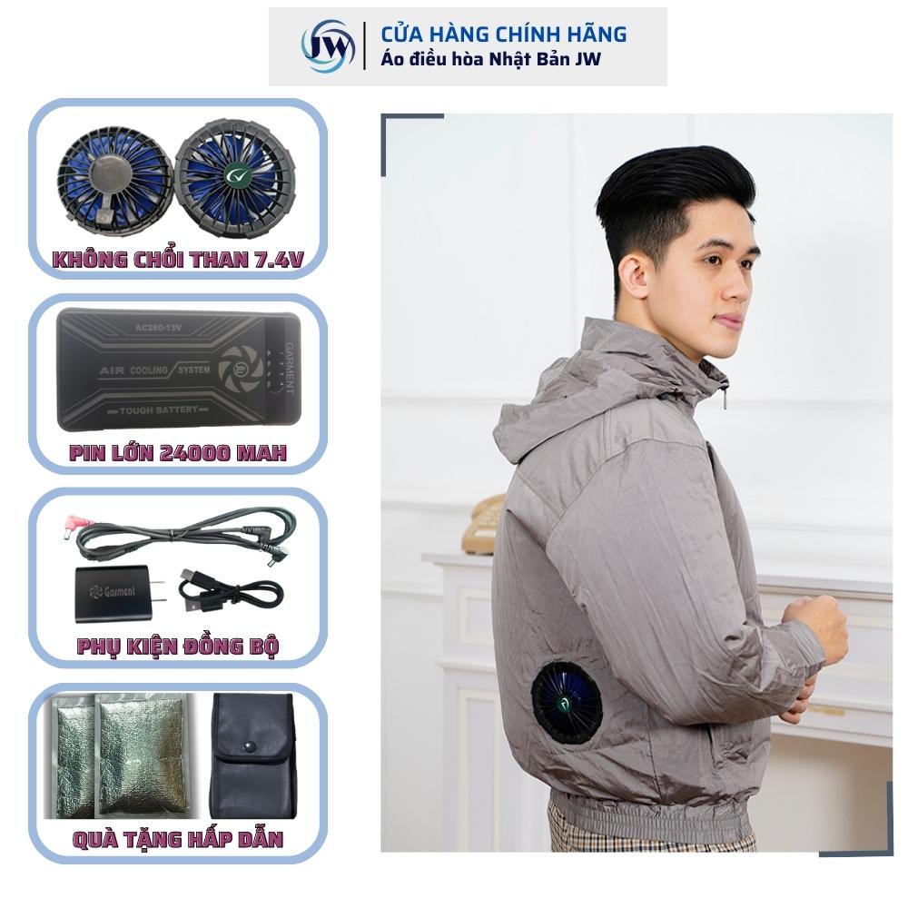 Áo điều hòa Nhật Bản JW, vải polyester, pin quạt 7.4V, dung lượng cực khủng 24000mAh