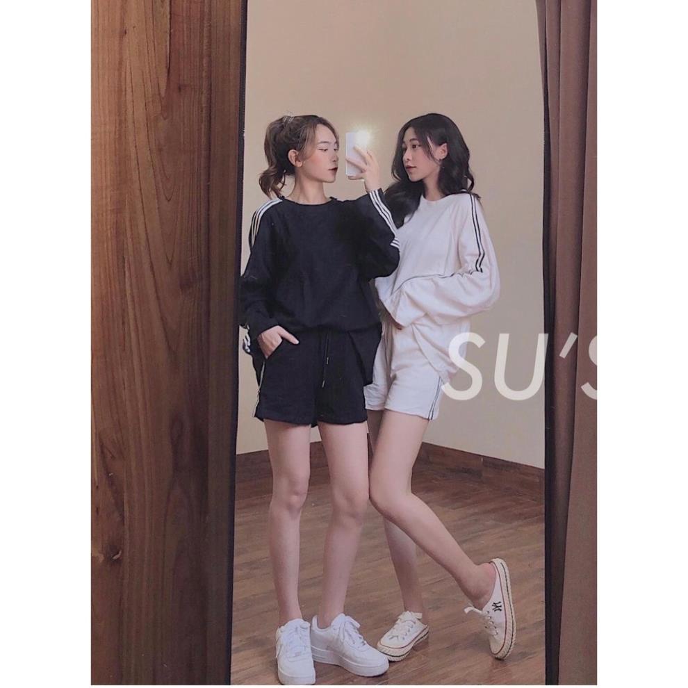 [CÓ ẢNH THẬT] Bộ Nỉ Thu Đông Unisex Nam Nữ - Bộ Short Áo Tay Dài Bồng Ulzzang Hottrend