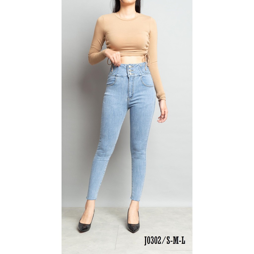 Quần Jean Skinny Lưng Siêu Cao 3 Nút Màu Nhạt J0302