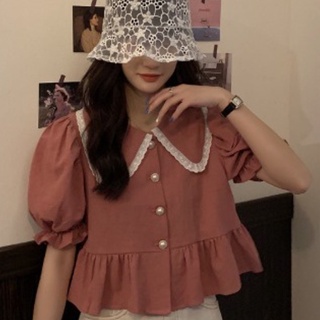 Áo croptop nữ, Áo kiểu bánh bèo tiểu thư tay phồng ngắn cổ vuông