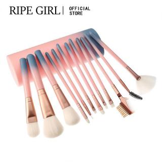 Bộ 12 cây cọ trang điểm RIPE GIRLS màu gradient xanh dương hồng có giá đỡ