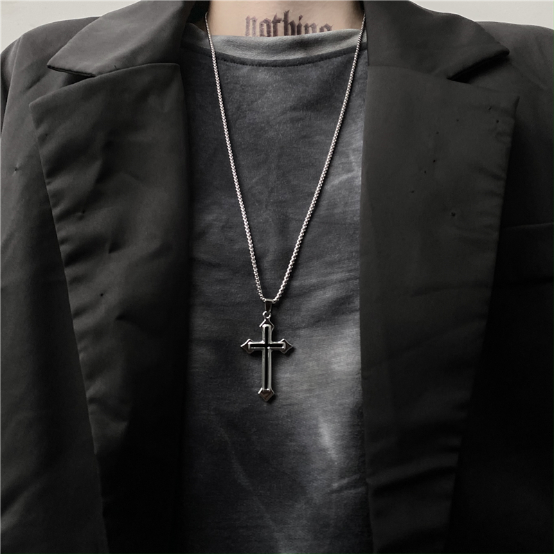 Dây Chuyền Thép Titan Dáng Dài Mặt Thánh Giá Phong Cách Harajuku Đường Phố 22082 Cho Cặp Đôi
