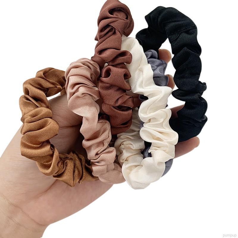 Set 6 dây buộc tóc satin màu trơn thời trang cho nữ