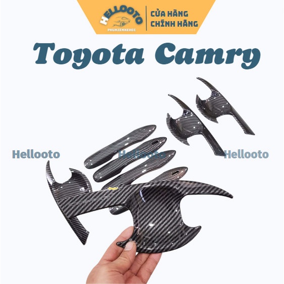 Ốp Tay Cửa Và Hõm Cửa Xe Toyota Camry 2019 2020 2021 2022 Carbon thể thao Cao Cấp Chống xước tay cửa làm đẹp cho xe