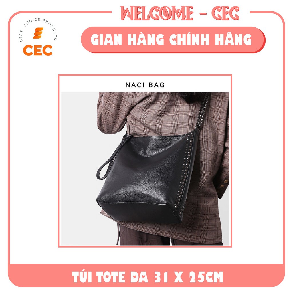 Túi Tote Da Cao Cấp Hàn Quốc - Túi Đeo Vai Cho Nữ 31x25cm họa tiết đinh tán và xích trẻ trung năng động [CEC Store]