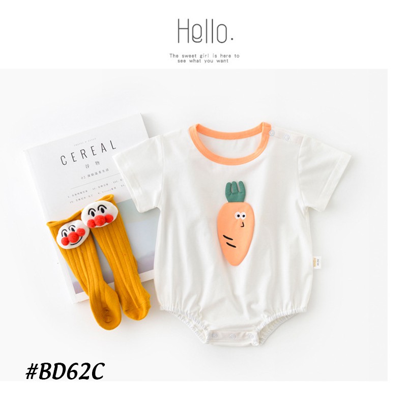 Bodysuit bé sơ sinh, áo sơ sinh cho bé từ 1 tháng đến 1 tuổi họa tiết bơ,cà rốt chất liệu cotton 100% cao cấp DB62