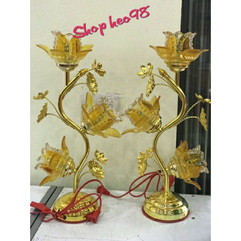 Đèn Thờ Thủy Tinh 3 Bông Đèn Led Siêu Đẹp Cao 40cm, 50cm, 60cm.