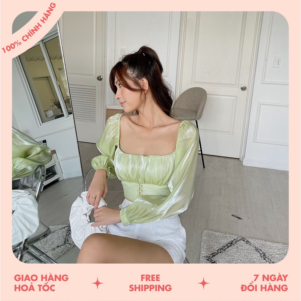 Áo croptop HEYBEE cổ vuông, tay dài phồng (2 màu) siêu xinh - KAMILLE TOP HT680