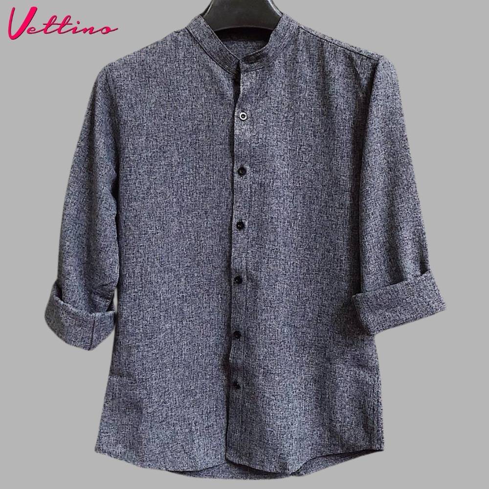 Áo sơ mi nam cổ tàu Vettino vải đũi thái màu xám tiêu