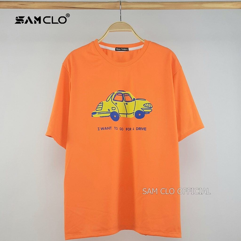 Áo phông tay lỡ nữ SAM CLO freesize thun form rộng dáng Unisex - mặc cặp, nhóm, lớp in DRIVE XE HƠI VÀNG