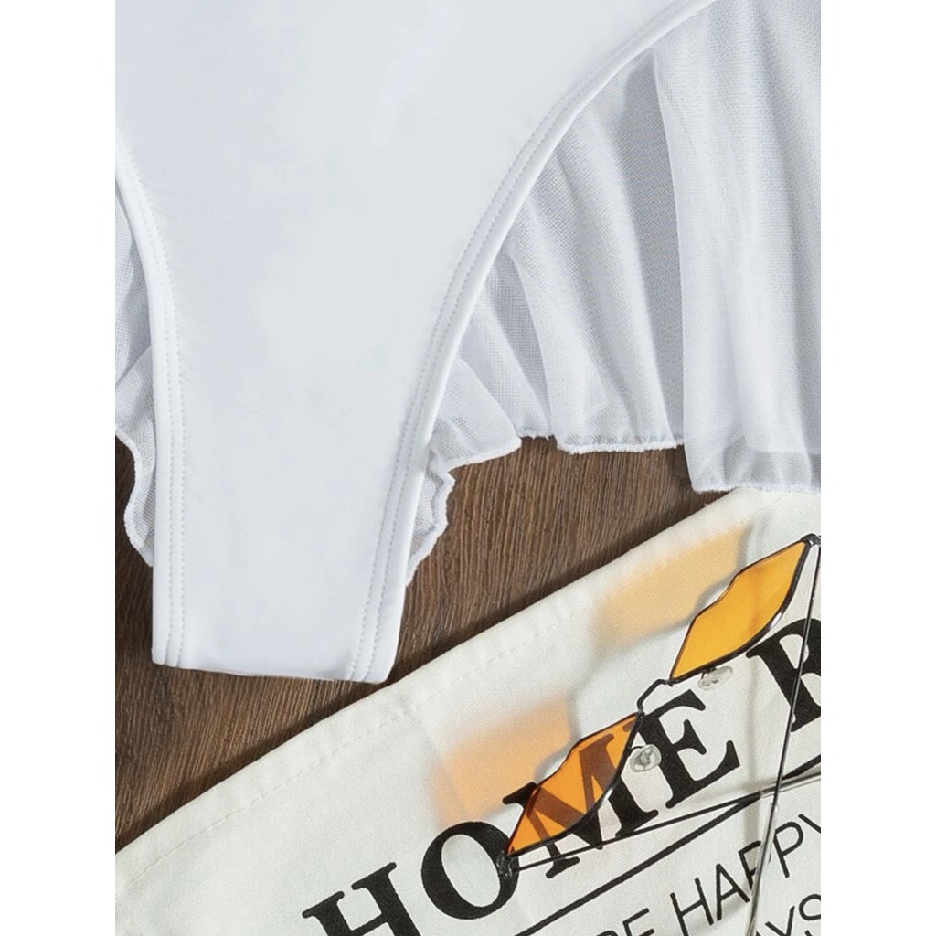 Bộ Đồ Bơi Bikini Phối Bèo Màu Trắng Đen Dành Cho Nữ