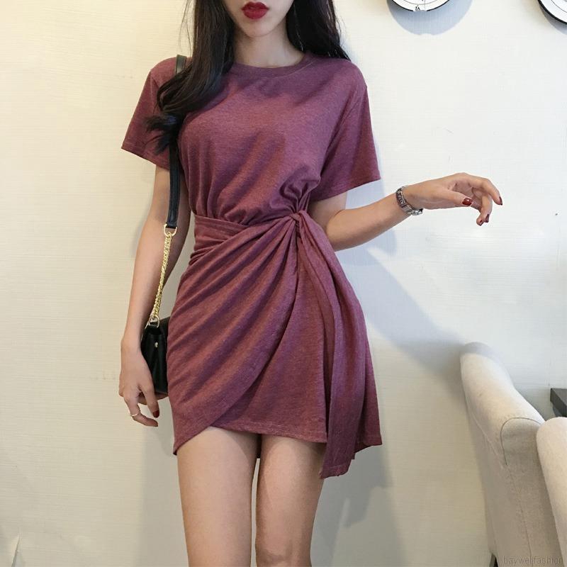 Đầm Nữ Ngắn Tay Cổ Tròn Thời Trang Hàn