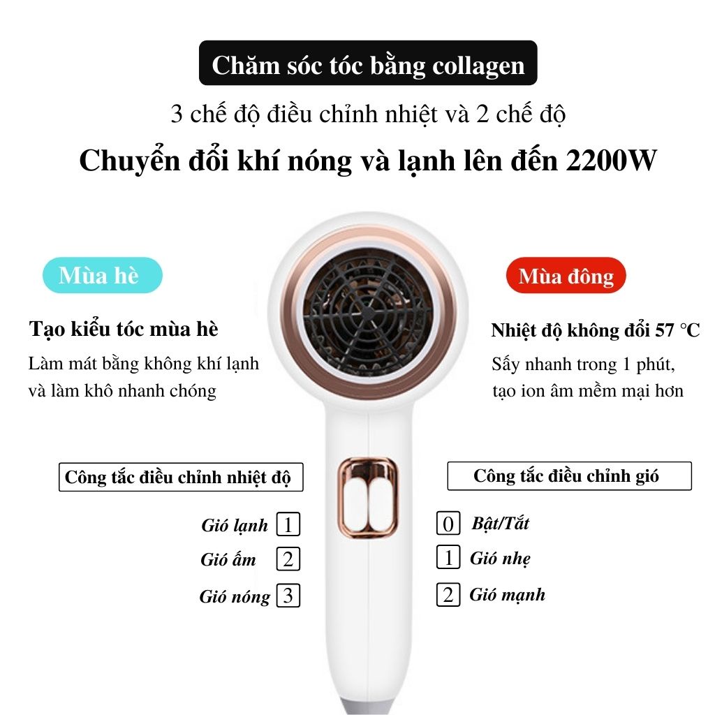 Máy sấy tóc công suất lớn chăm sóc và tạo kiểu tóc chuyên nghiệp 2 chiều nóng lạnh v03