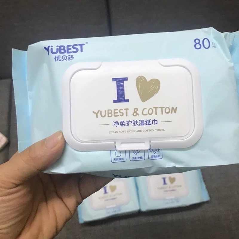 [HCM] Khăn ướt Yubest nội địa Trung không mùi có nắp - Loại 80 tờ