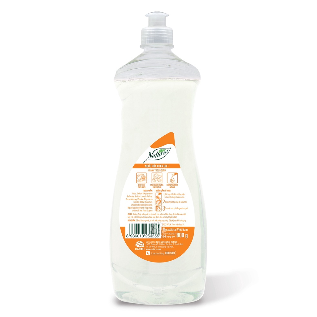 Nước rửa chén Gift Nature Chanh Yuzu & Gừng 800gr Siêu khử tanh dịu da tay rửa chén/bát bọt nhiều tiết kiệm nước