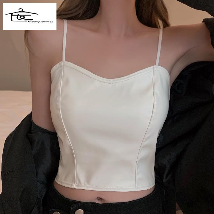 Hàng Có Sẵn Bán Chạy~Áo Da PU Nhỏ Không Tay Dáng Ngắn Phong Cách Âu Mỹ Sành Điệu Cho Nữ