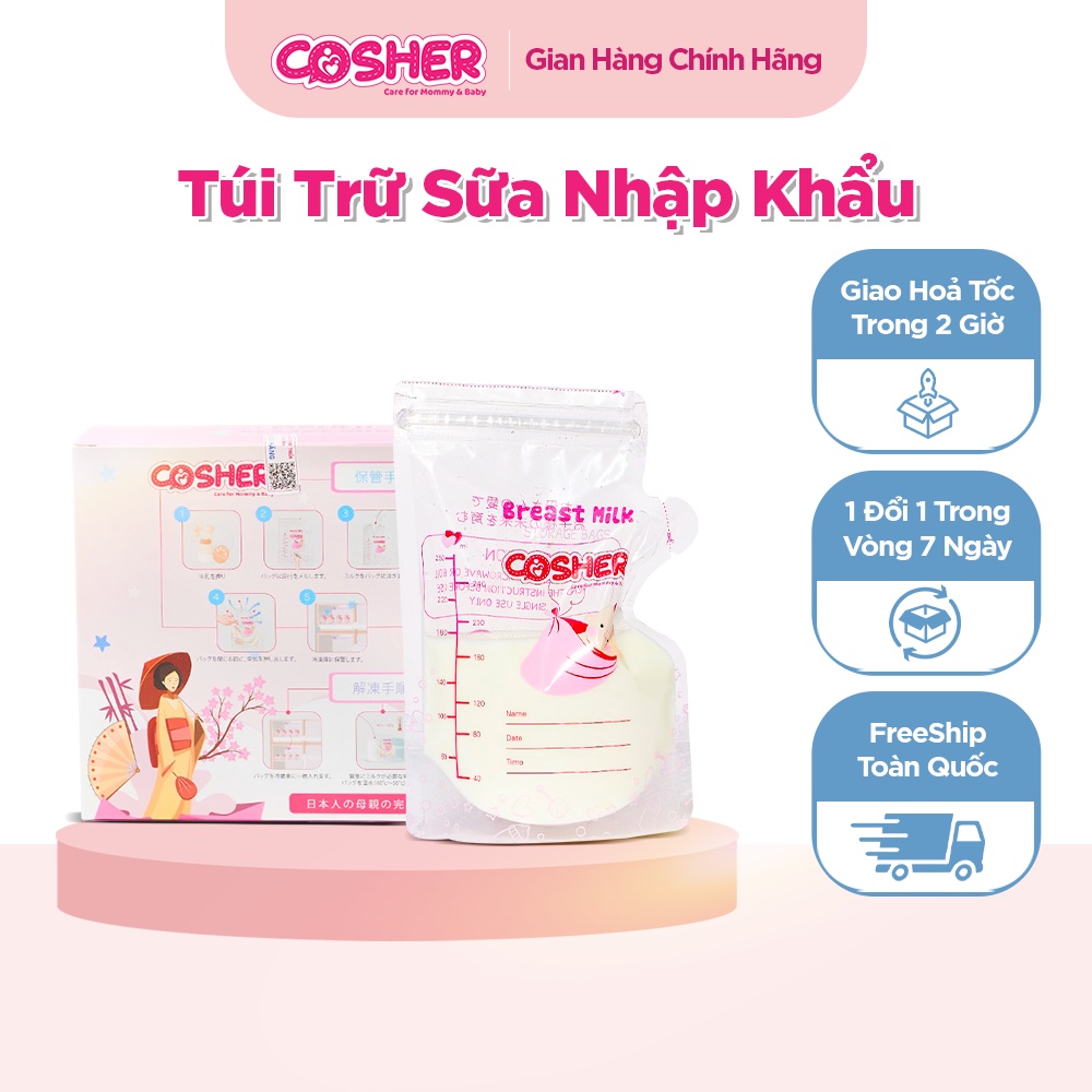 Túi Trữ Sữa 250ml Bảo Quản Sữa Mẹ Khóa Zip 2 Lớp An Toàn, Tiện Lợi Loại Có Vòi - Cosher