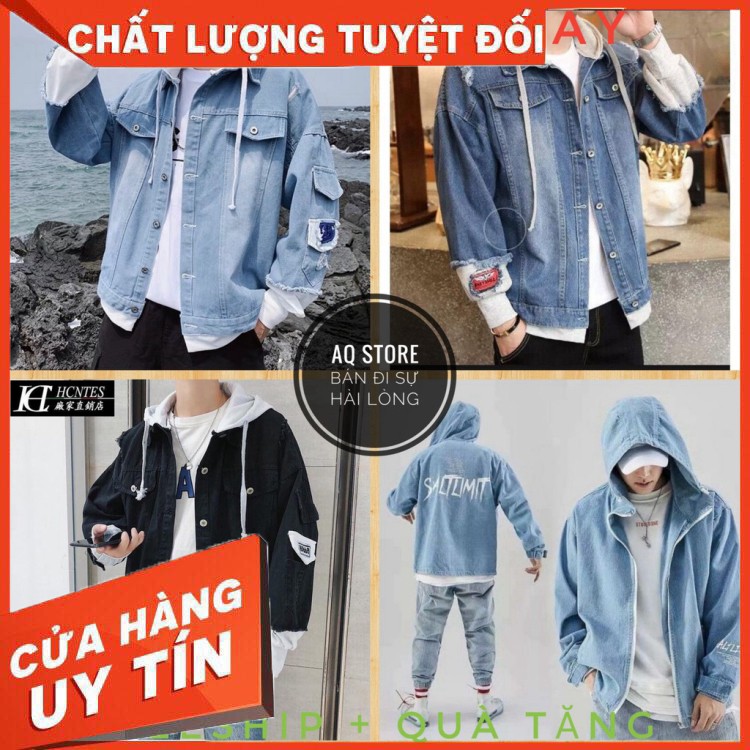 HÀNG CAO CẤP -  Áo Khoác Jean Nam Liền Mũ Có Nón Nam Nữ Đẹp Cao Cấp⚡️FREESHIP+ QUÀ TẶNG⚡️Áo Rin Xu hướng Hot hiện nay- Q