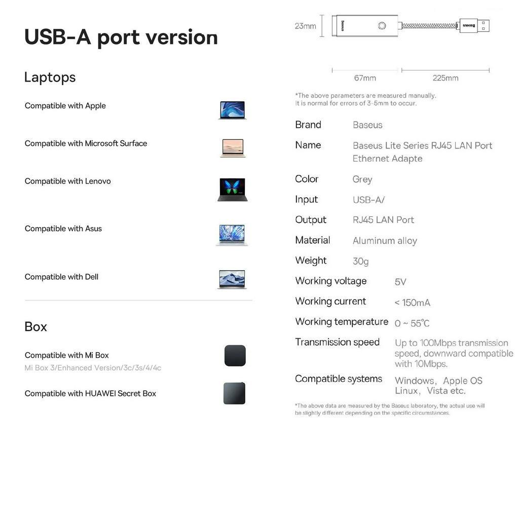 [ USB ra LAN ] Hub / đầu chuyển USB3.0 / USB2.0 ra LAN RJ45 Baseus Lite Series BS-OH002 / BS-OH001