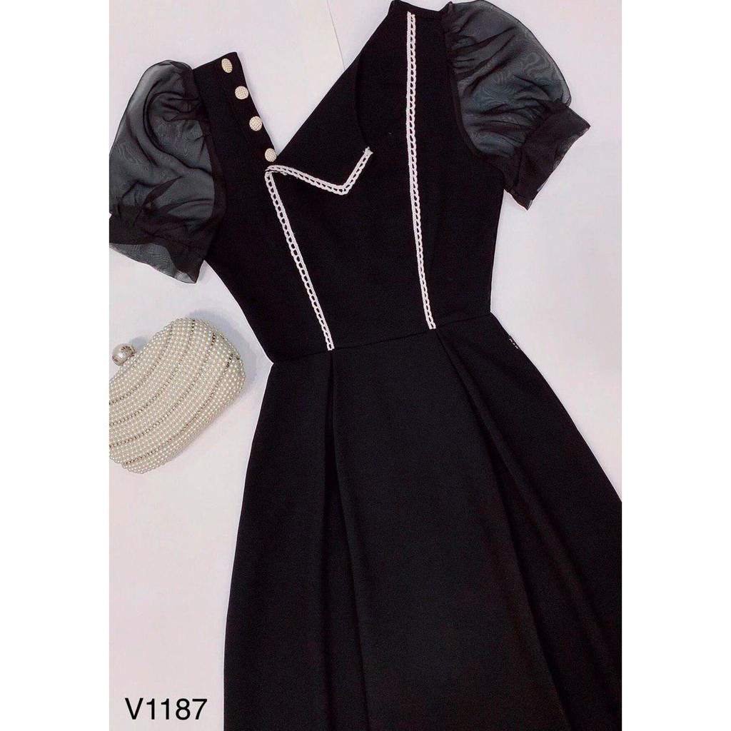 [ xả kho ] MiD Váy đen tiểu thư tay bồng thiết kế V1187 Mie Design kèm ảnh thật