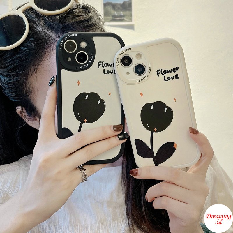 Ốp Điện Thoại Mềm Họa Tiết Hoa tulip Mắt To Màu Trắng / Đen Cho iphone 15 14 13 12 11 pro x xr xs max se 2020 6 6s 7 8 plus