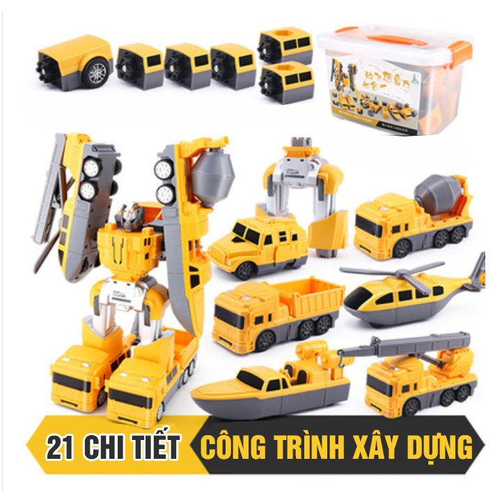 Bộ nam châm lắp ghép ô tô máy bay robot Cao Cấp 21 chi tiết - Đồ chơi cho bé