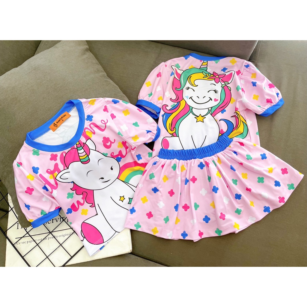 Váy Cho Bé Gái Set Áo Váy Đầm Liền Quần Thun Lạnh 3D Dễ Thương Size Nhí Đại 9-43 Kg In Hình Hot Trend Homie Kids