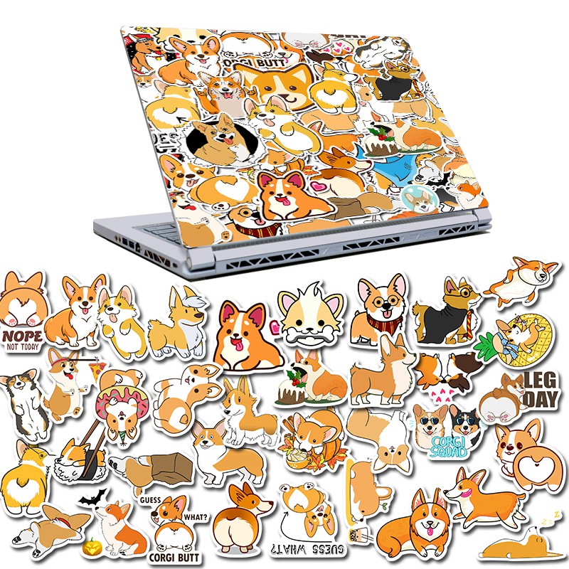Bộ 50 Hình Dán Trang Trí Hình Chú Chó Corgi Dễ Thương