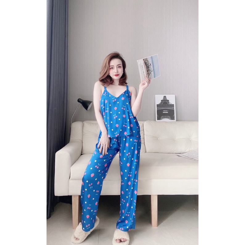 Bộ lụa hai dây chéo lưng họa tiết xinh xắn